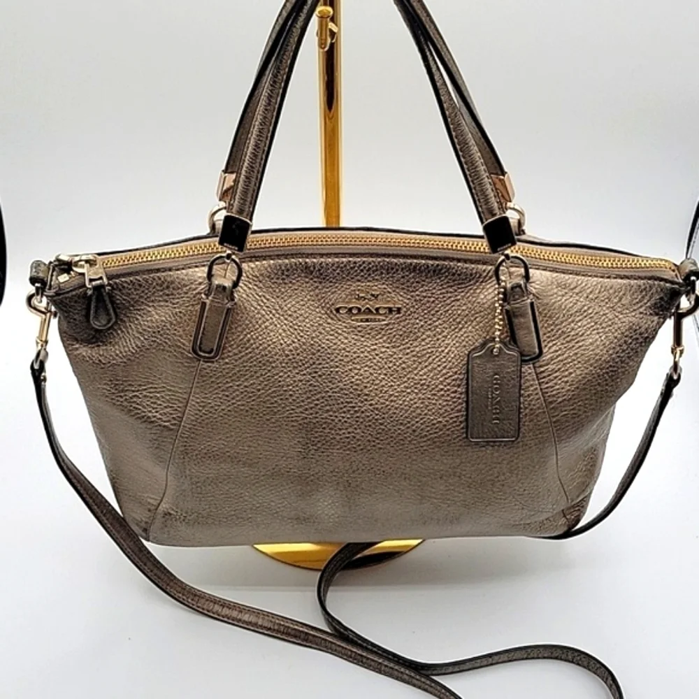 COACH Satchel w/ Crossbody Strap Metallic Pebbled Soft Leather Gold Hardware